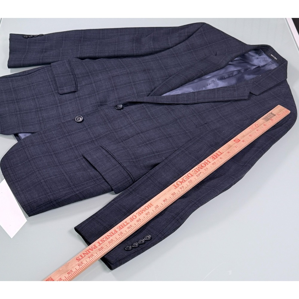 PRONTO UOMO Solid Blue 100% Wool Mens Windowpane Pattern Blazer - 44 Short - Picture 14 of 15